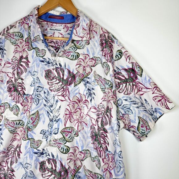 Tommy Bahama Extra Large Reverse Print Camp Shirt Tencel Cotton Tropical Leaf - Picture 3 of 13